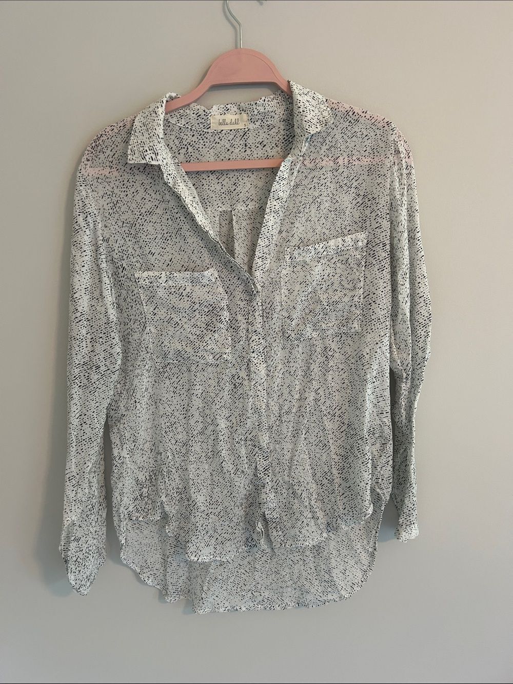 Bella Dahl White Black Speckled Button Down Shirt Size S Lightweight Workwear